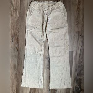 Roxy Linen Mix Beige Drawstring Waist Pants